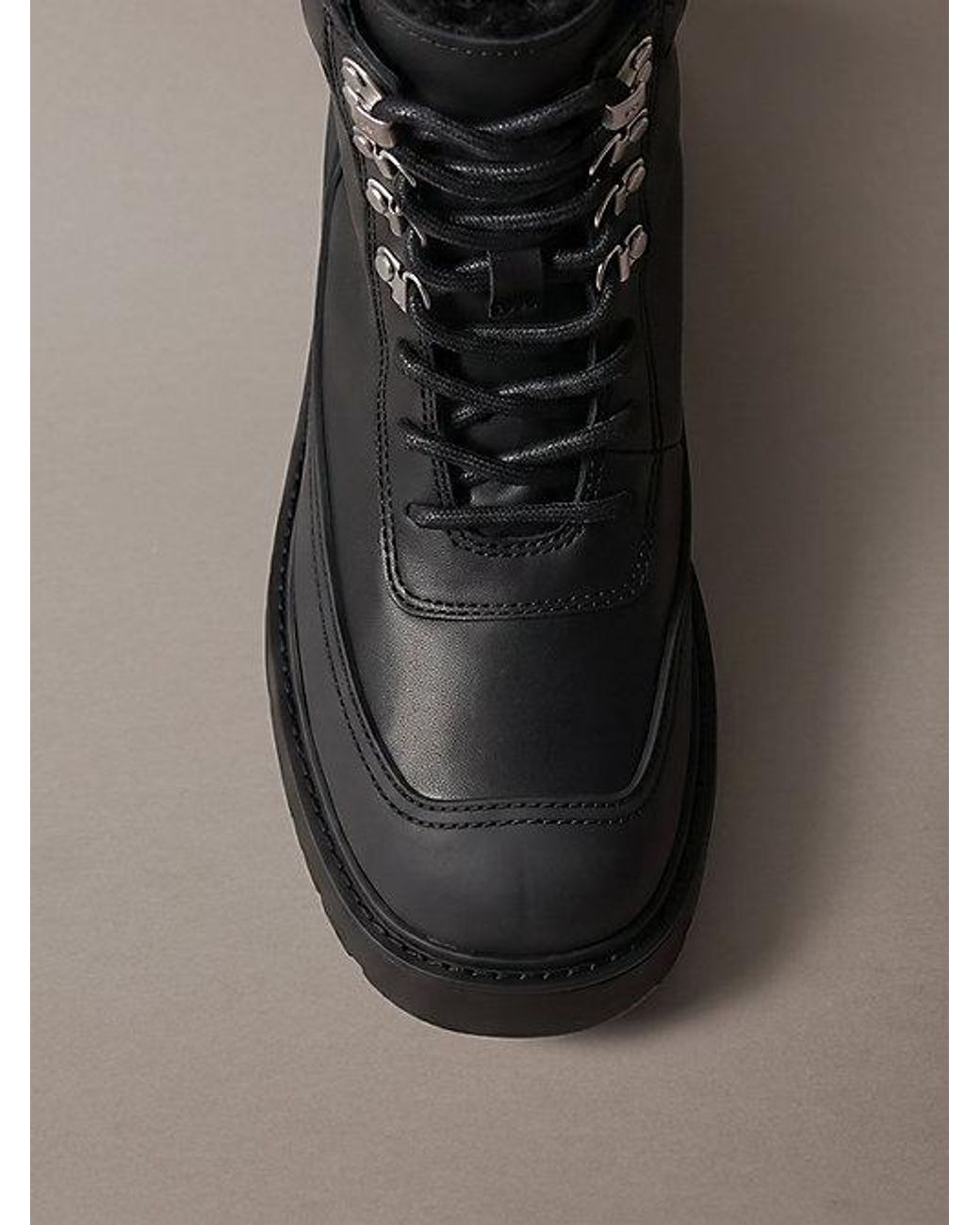 Calvin Klein Black Ck Bold Leather Hiking Boots