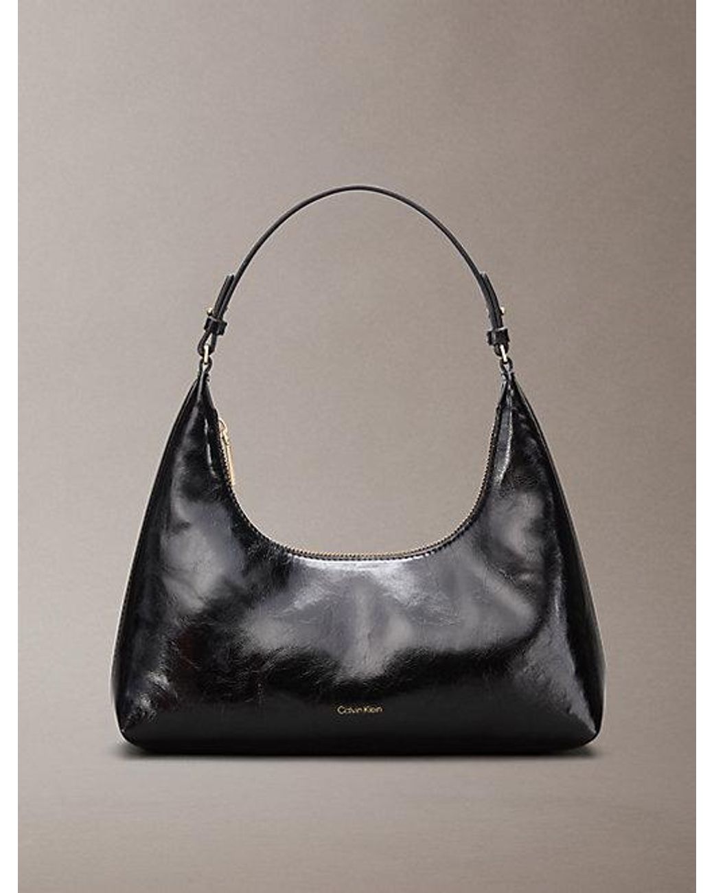 Calvin Klein Gray Glossy Logo Convertible Shoulder Bag