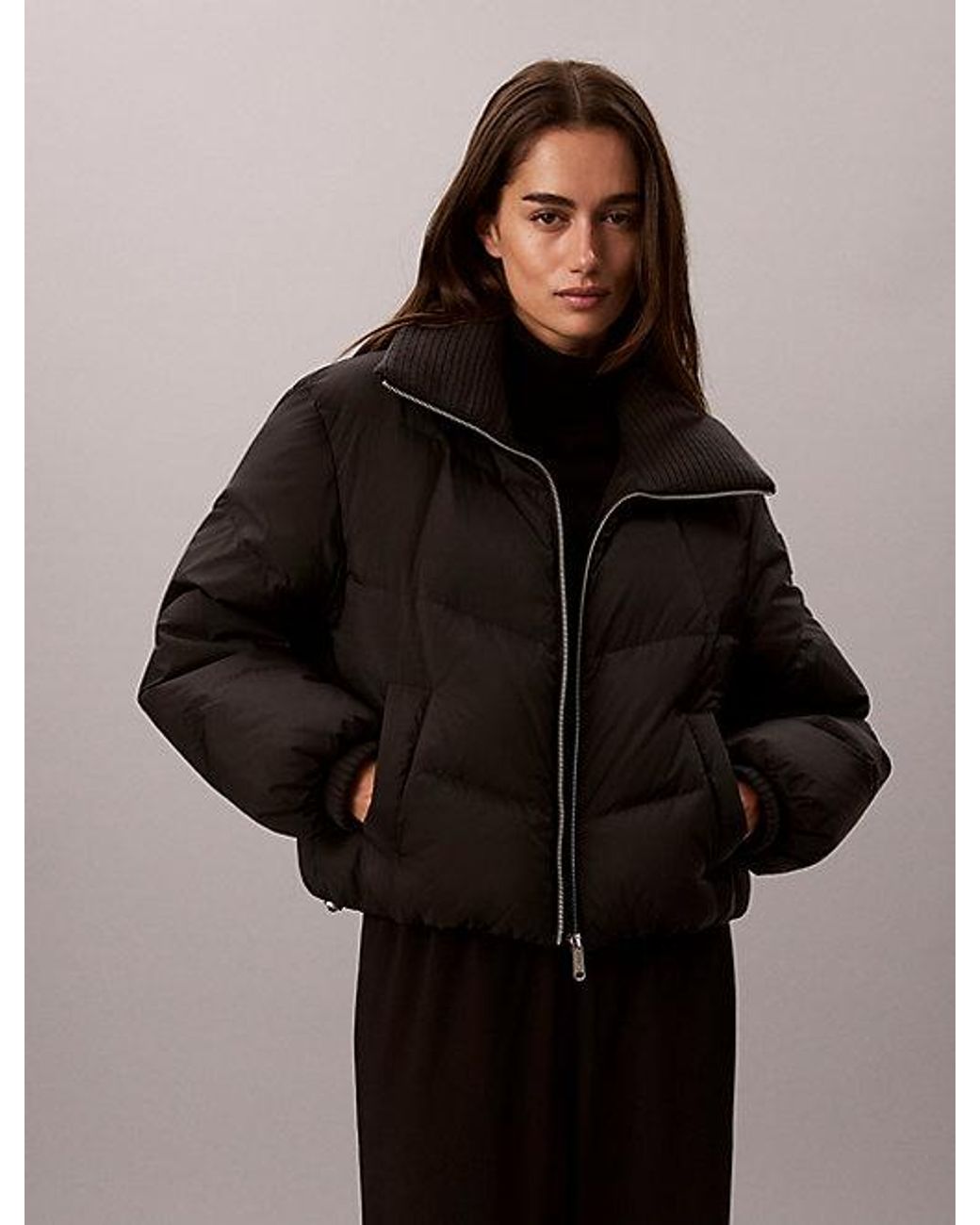 Calvin Klein Black Jeans Short Down Puffer Jacket