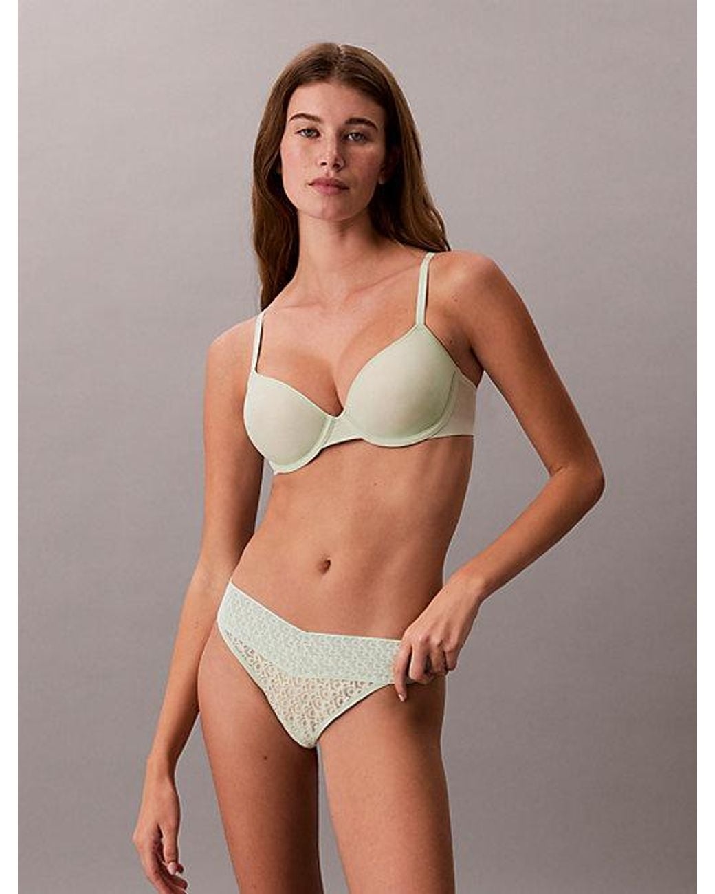 Calvin Klein Brown Thong Icon Logo Lace