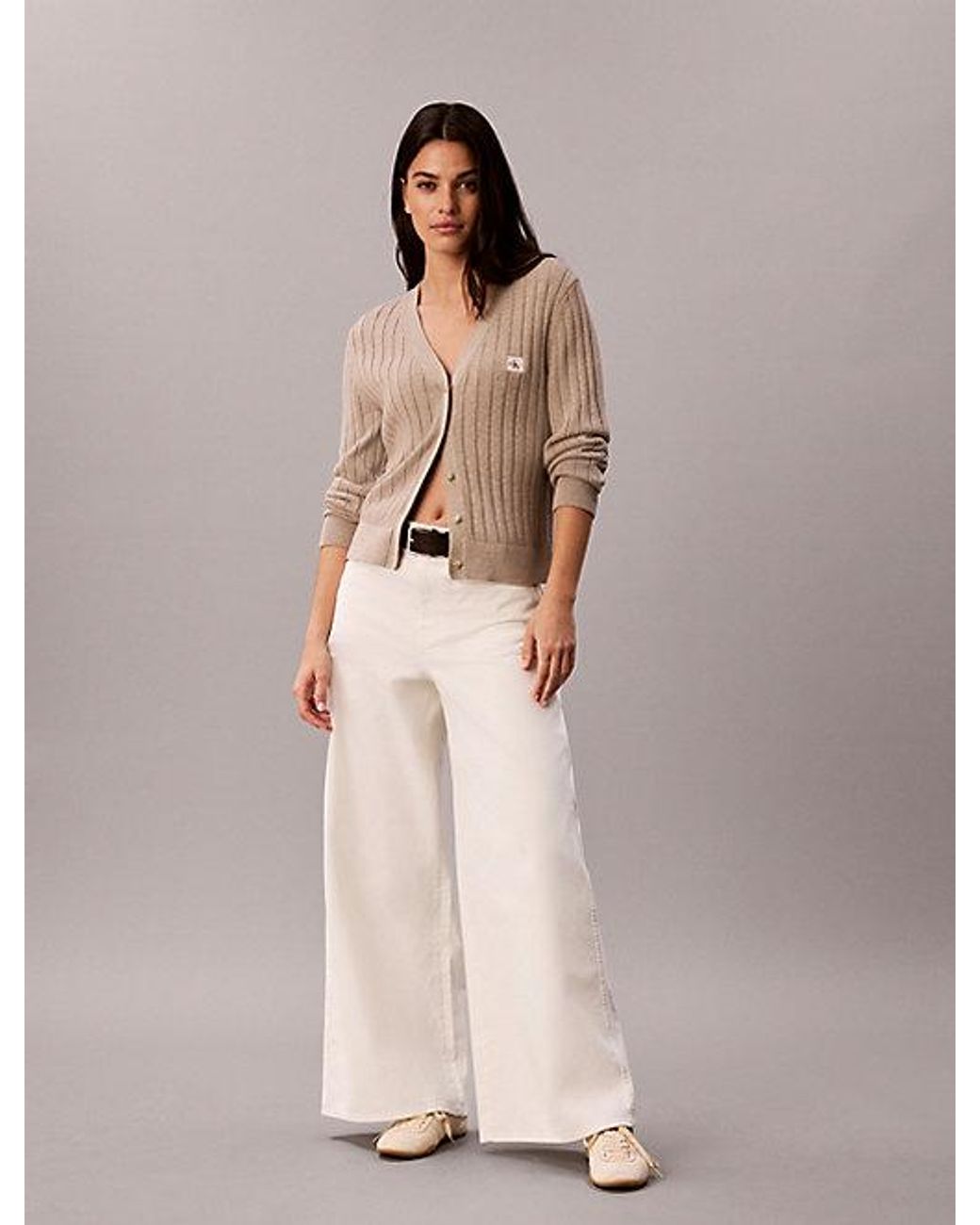 Calvin Klein Natural Jeans Cotton Twill Wide Leg Trousers