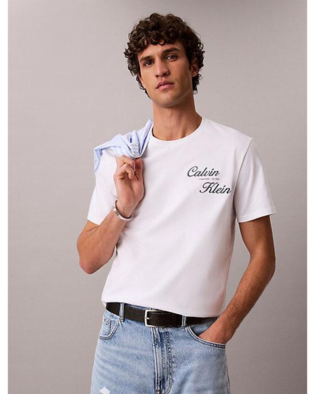Calvin Klein Blue Jeans Embroidered Logo T-Shirt for men