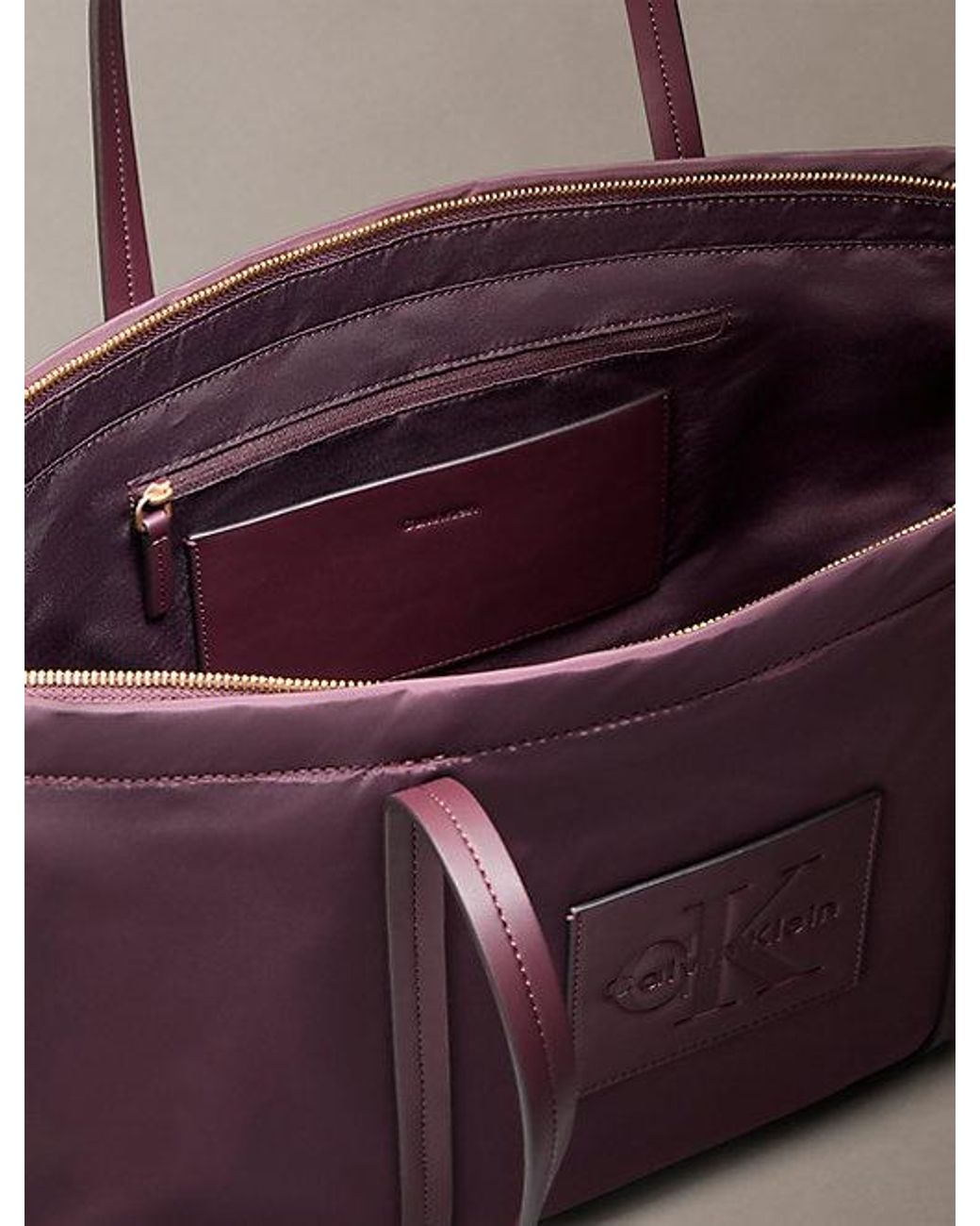 Calvin Klein Brown Embossed Monologo Tote Bag