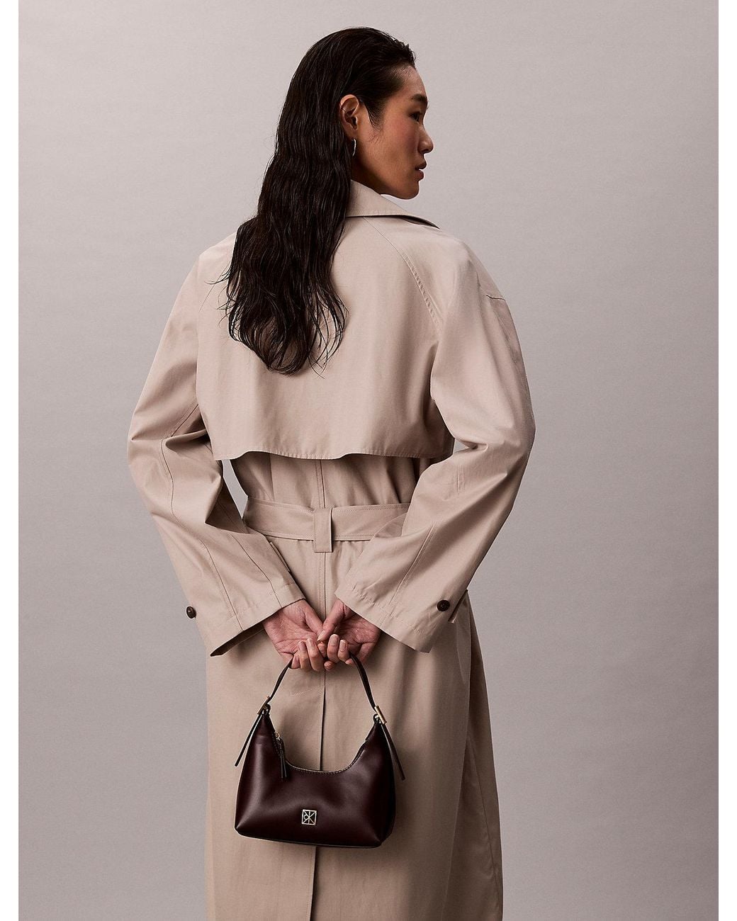 Calvin Klein Brown Monogram Logo Emblem Leather Small Shoulder Bag