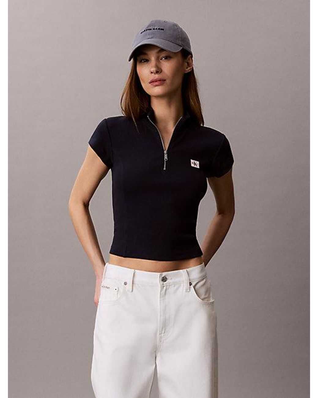Calvin Klein Blue Jeans Monologo Patch Rib Zip Top