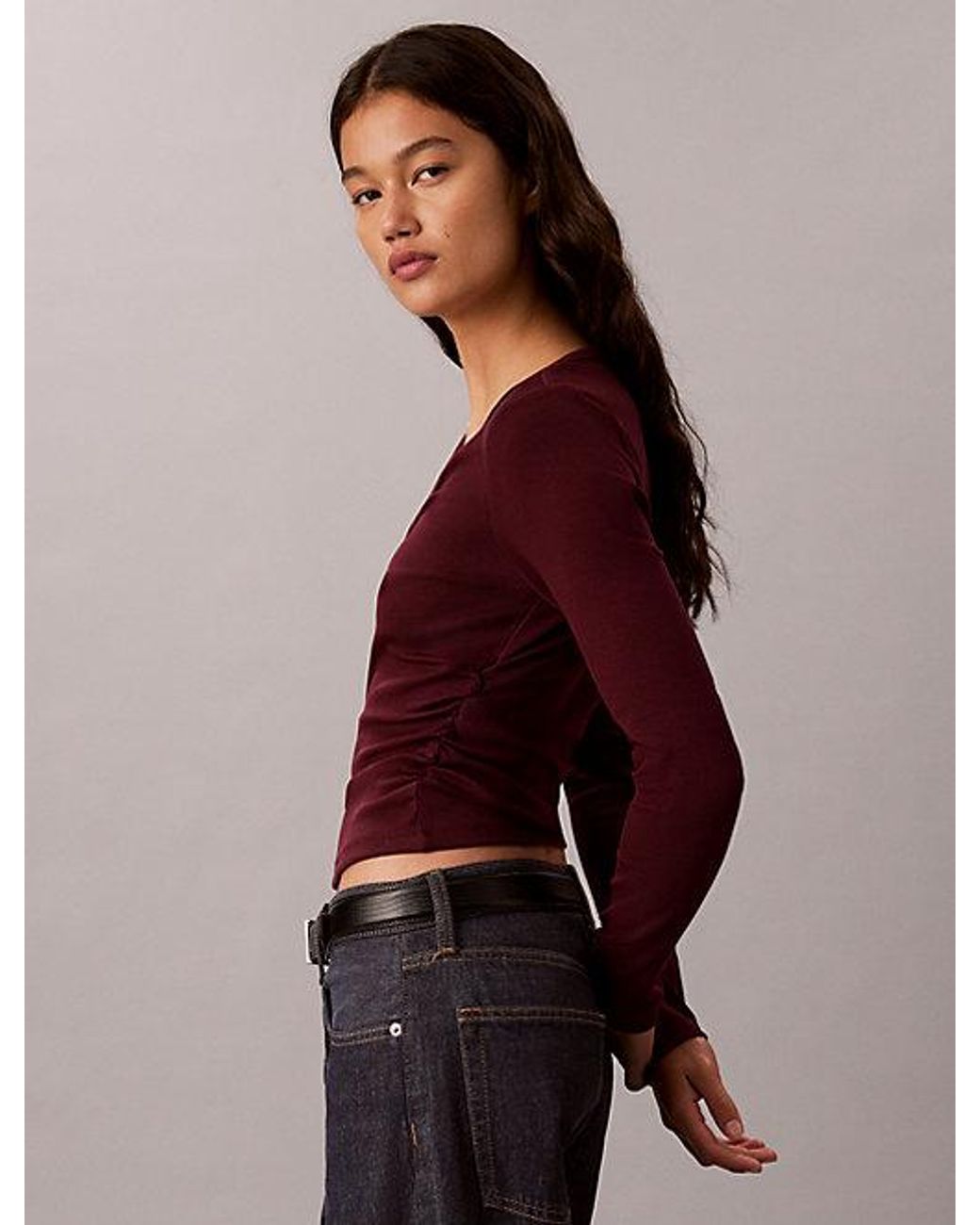 Calvin Klein Multicolor Jeans Ruched Cotton Top With Metal Detail
