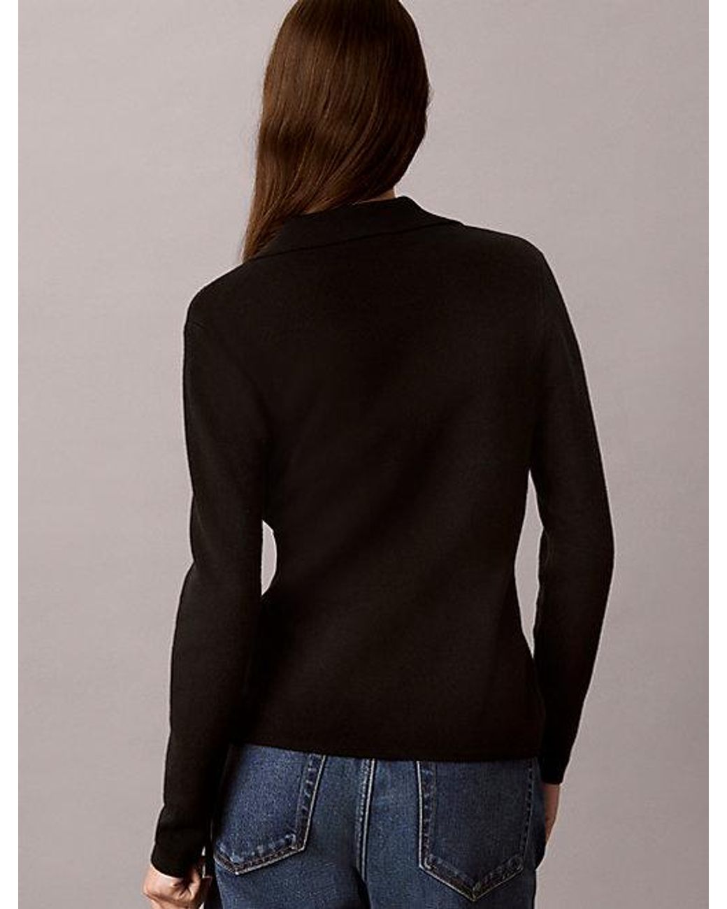 Calvin Klein Black Jeans Cotton Knit Polo Collar Cardigan
