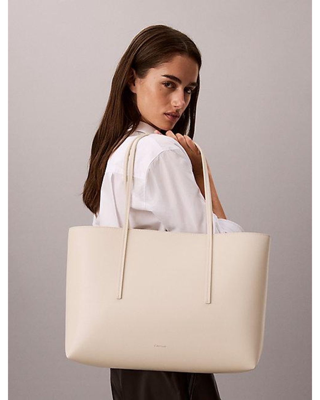Calvin Klein Natural Foil Logo Tote Bag With Pouch