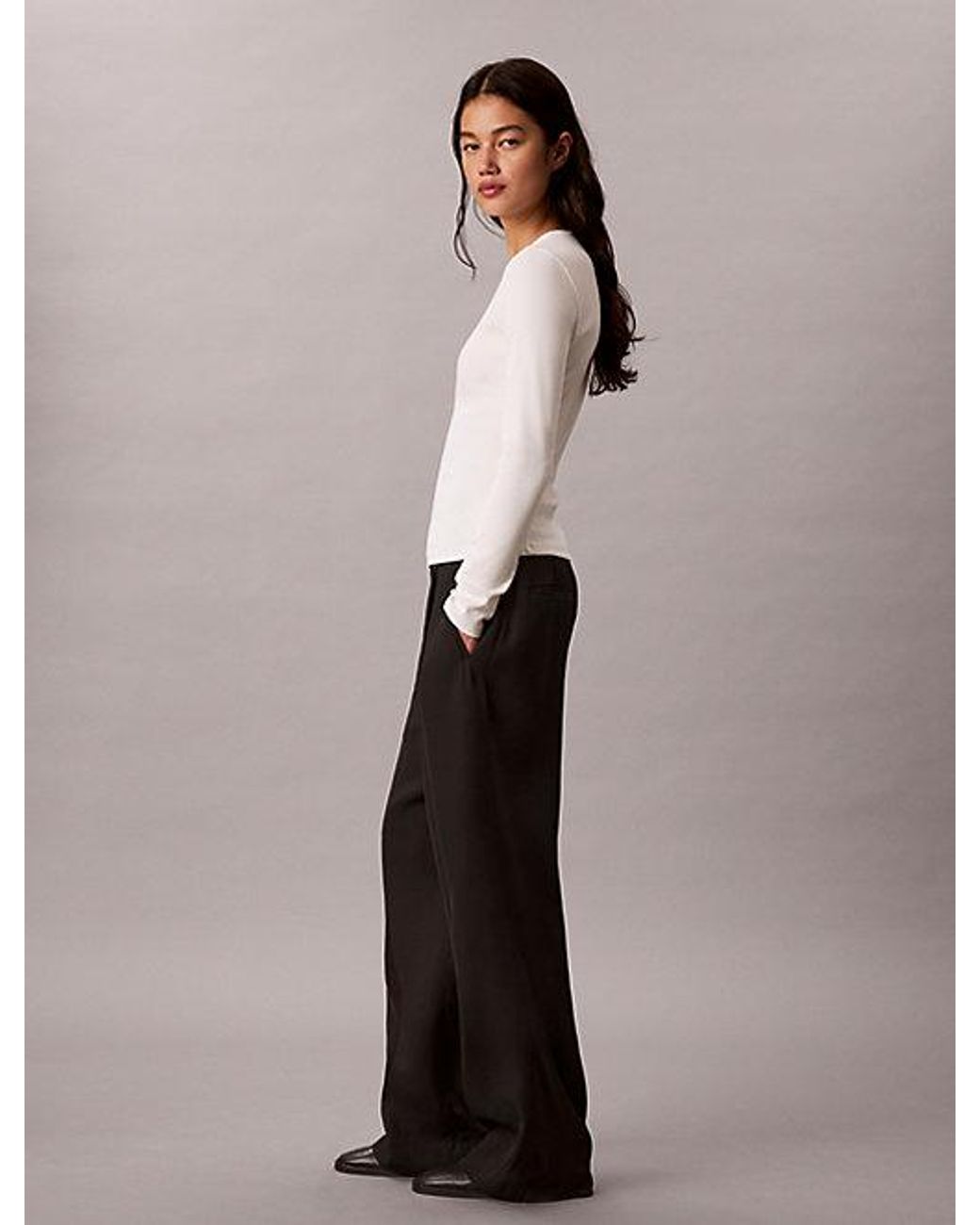 Calvin Klein White Jeans Rib Keyhole Neck Top
