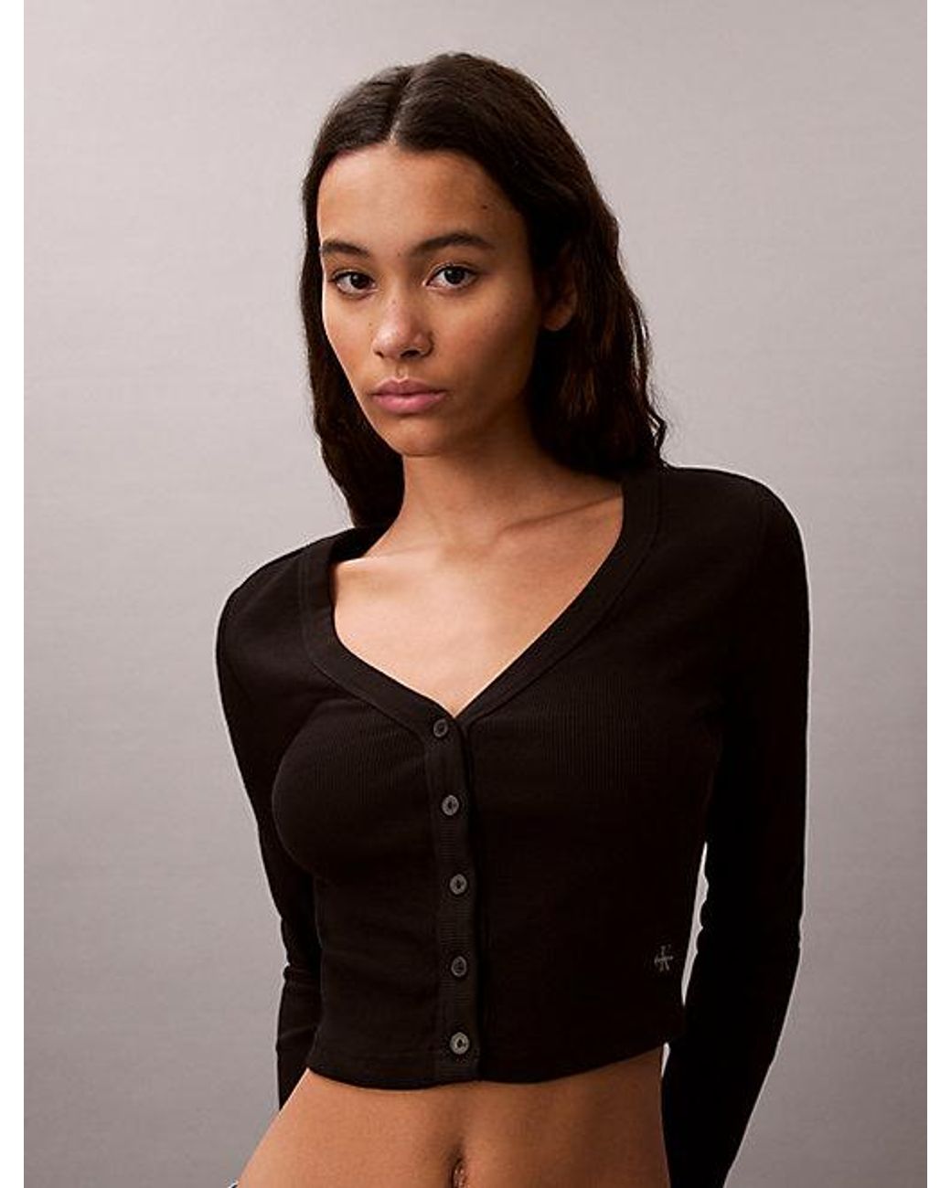 Calvin Klein Black Jeans Cropped Ribbed Cotton Cardigan