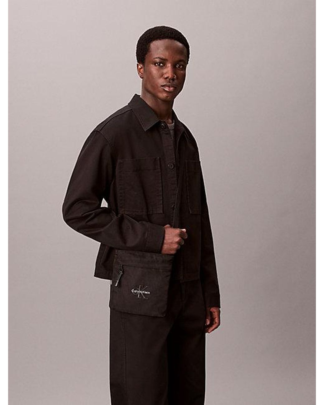 Calvin Klein Black Nylon Monogram Logo Flatpack for men