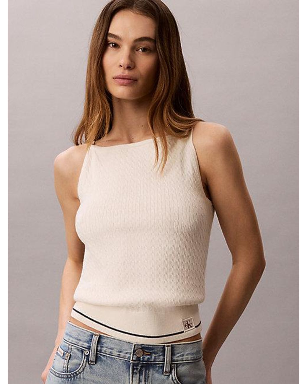Calvin Klein Gray Jeans Slim Cable Knit Tank Top