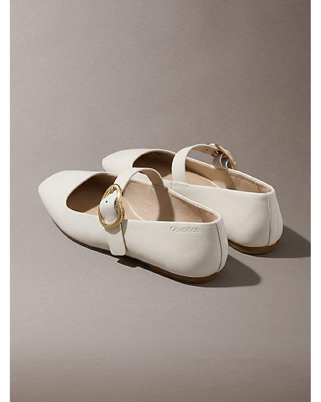 Calvin Klein Gray Leather Mary Jane Ballerinas