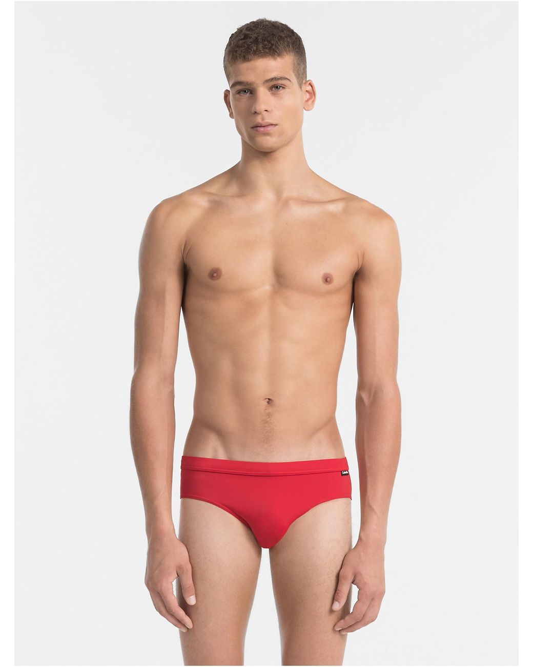 Calvin Klein Core Solid Logo Swim Briefs in Red for Men | Lyst