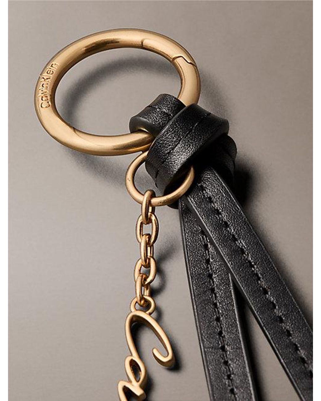 Calvin Klein Black Leather Knotted Tassel Logo Bag Charm