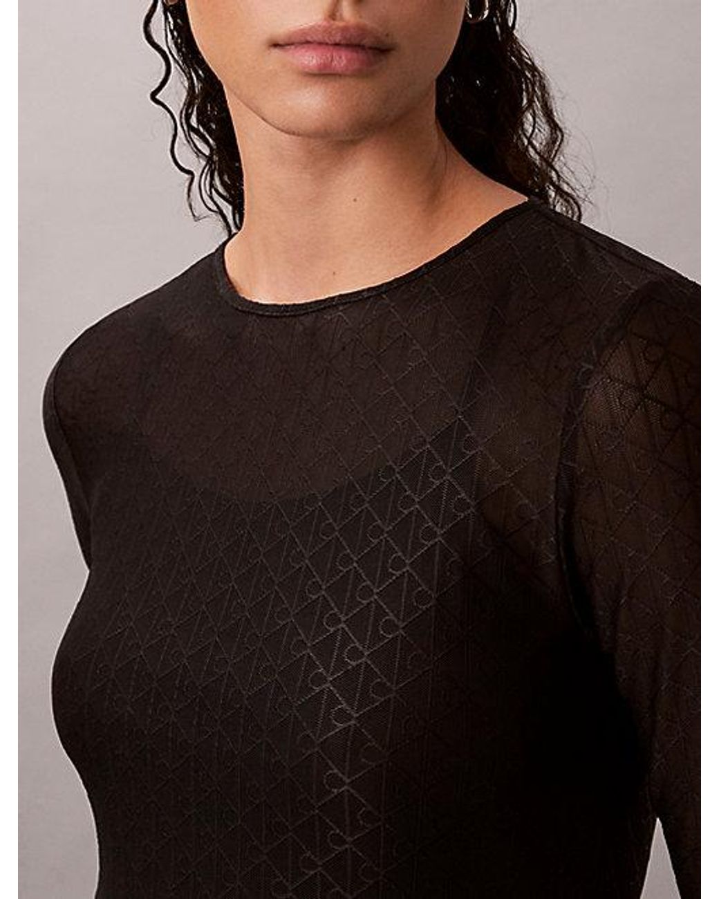 Calvin Klein Black Jeans Allover Emblem Logo Lace Maxi Dress