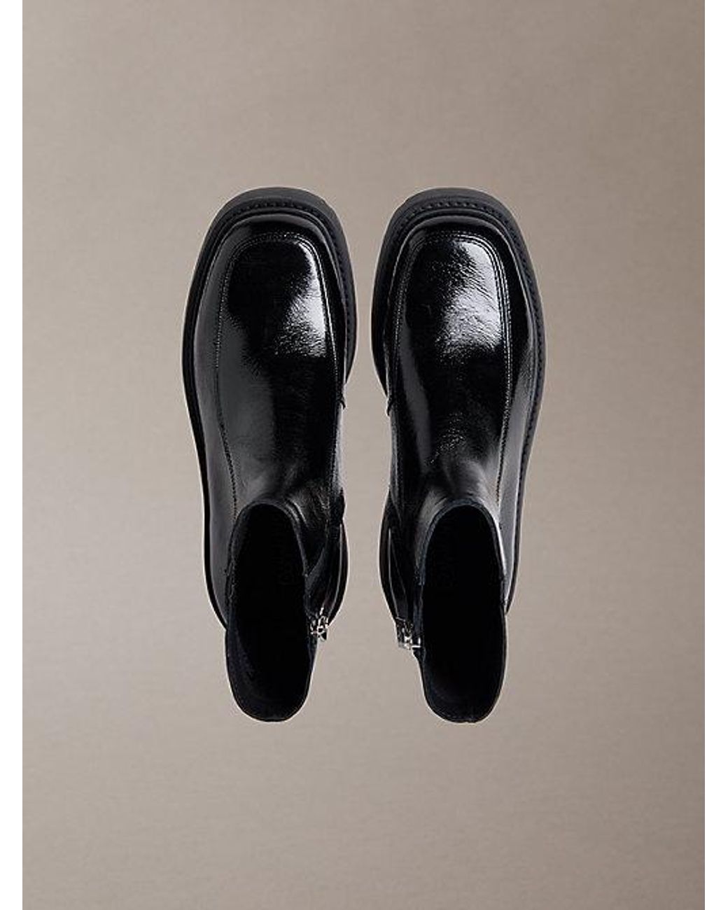 Calvin Klein Black Jeans Leather Chunky Heeled Zip Boots