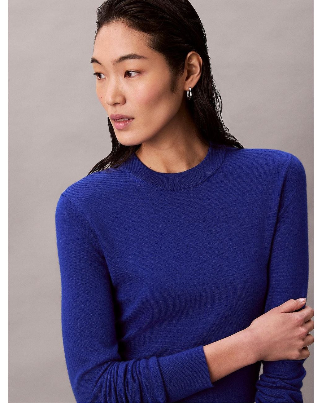Calvin Klein Blue Merino Wool Crew Neck Jumper