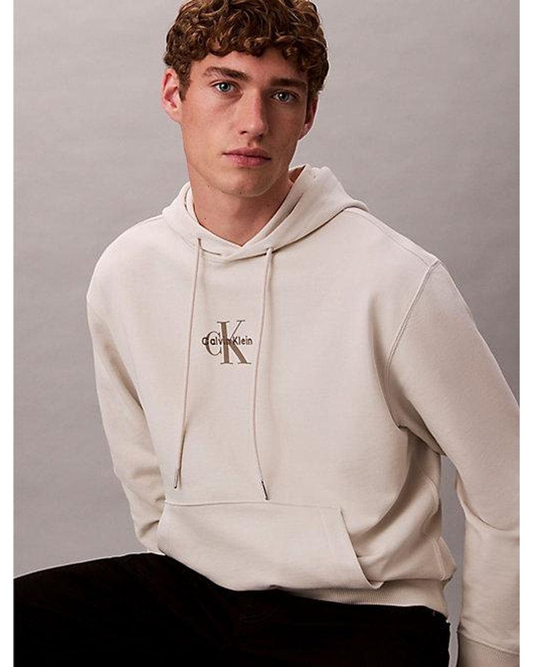 Calvin Klein Natural Jeans Cotton Terry Monogram Hoodie for men