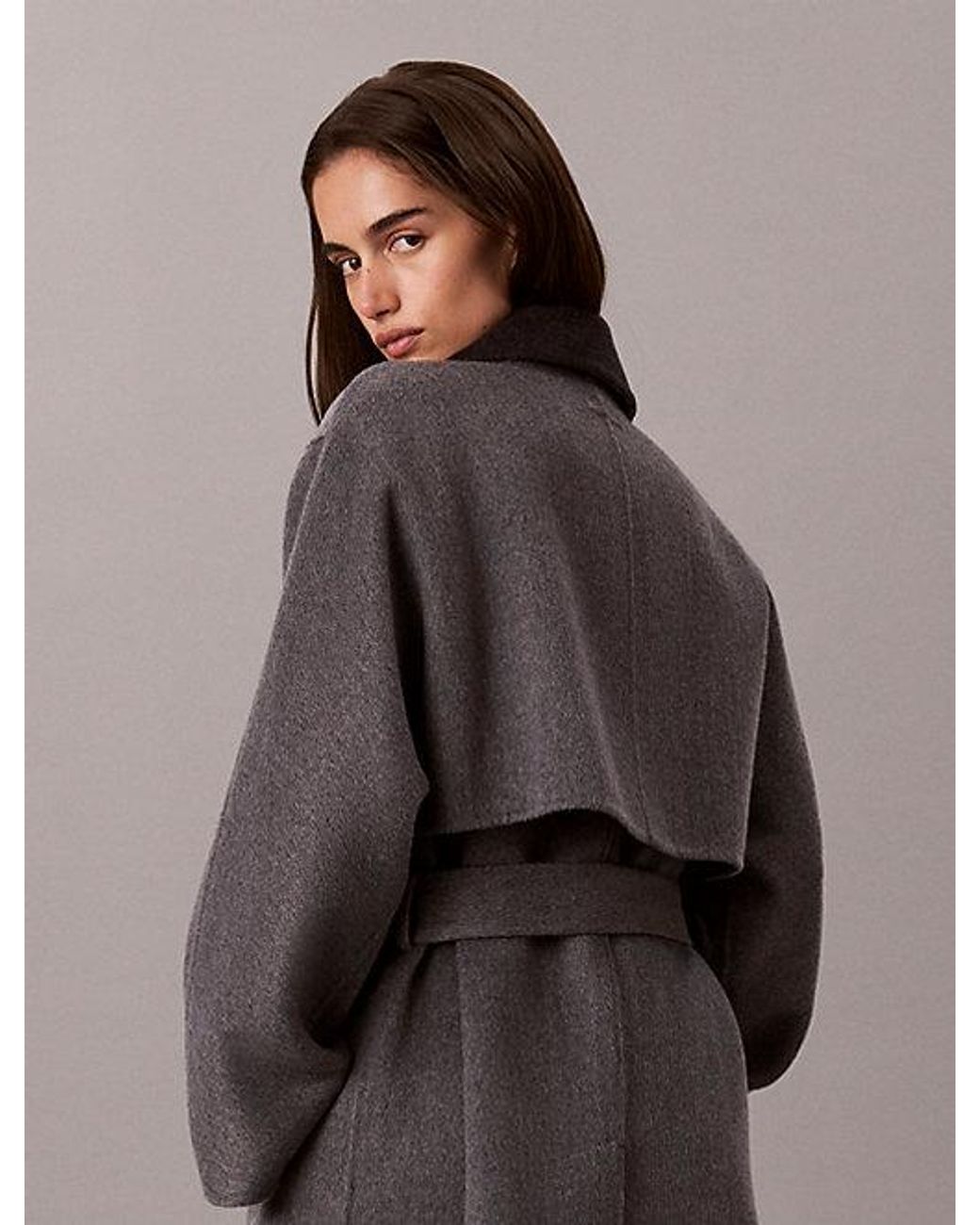 Calvin Klein Multicolor Melange Wool Blend Wrap Coat