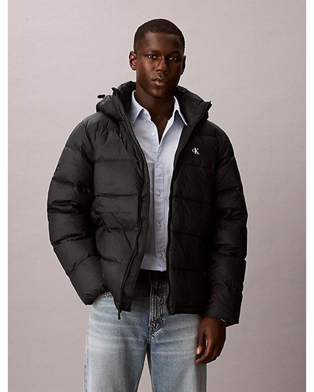Calvin Klein Black Jeans Hooded Down Puffer Jacket for men