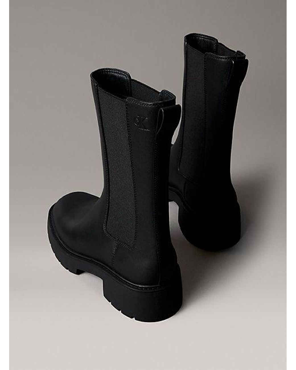 Calvin Klein Black Ck Bold Leather Tall Chelsea Boots