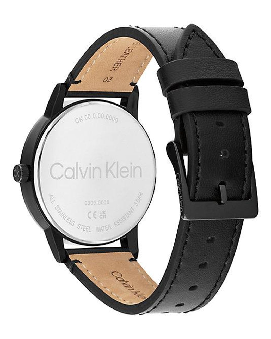 Calvin Klein Gray Textured Dial Leather Strap Watch for men