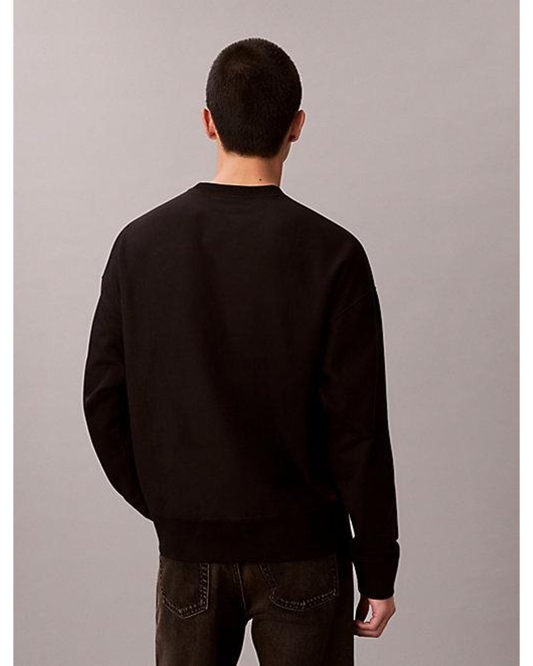 Calvin Klein Black Jeans Relaxed Fleece Monologo Sweatshirt for men