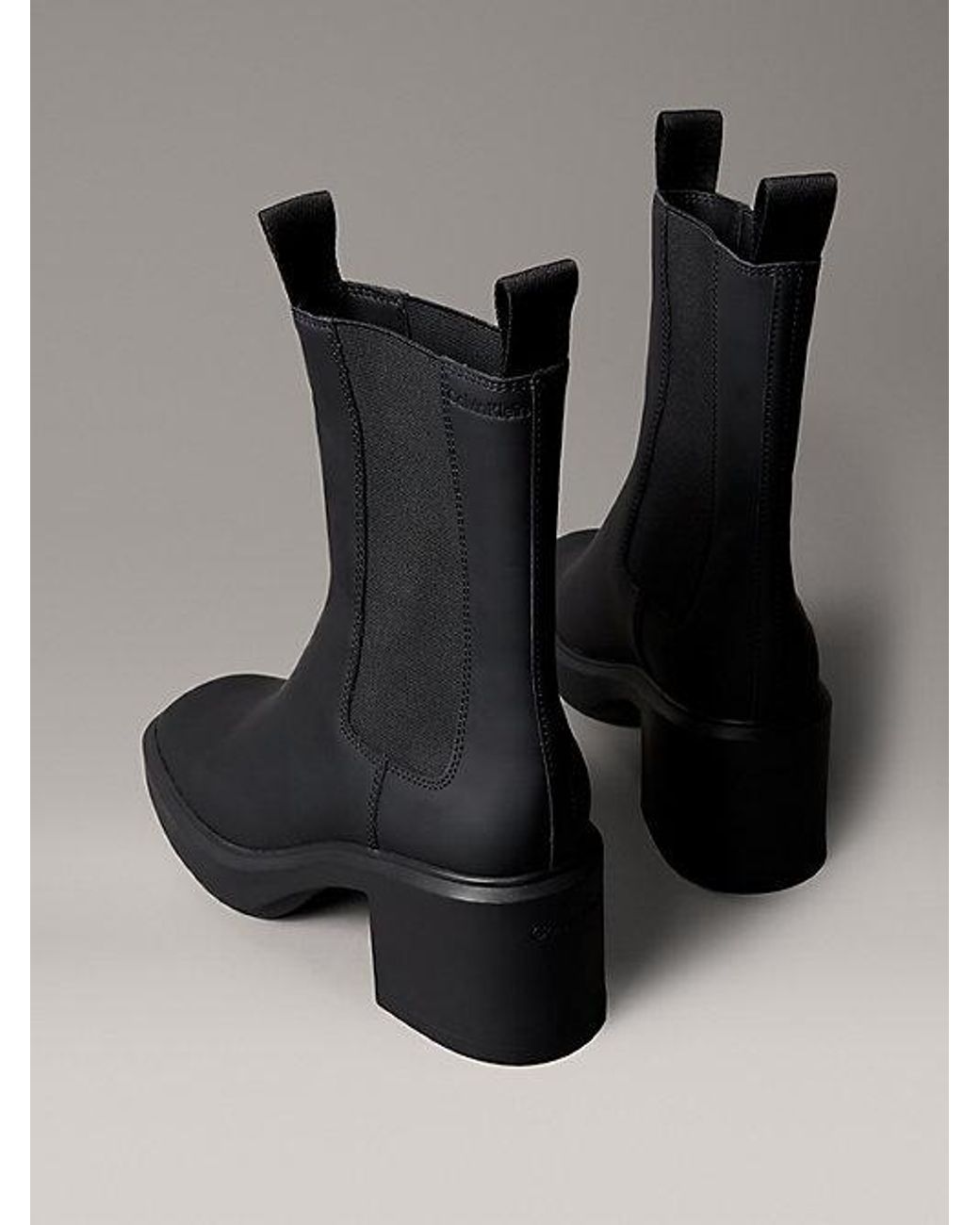 Calvin Klein Black Leather Platform Heeled Chelsea Boots