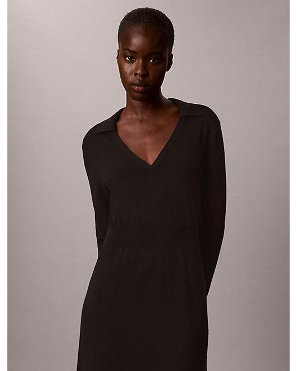 Calvin Klein Black Soft Knit Long Sleeve Midi Dress