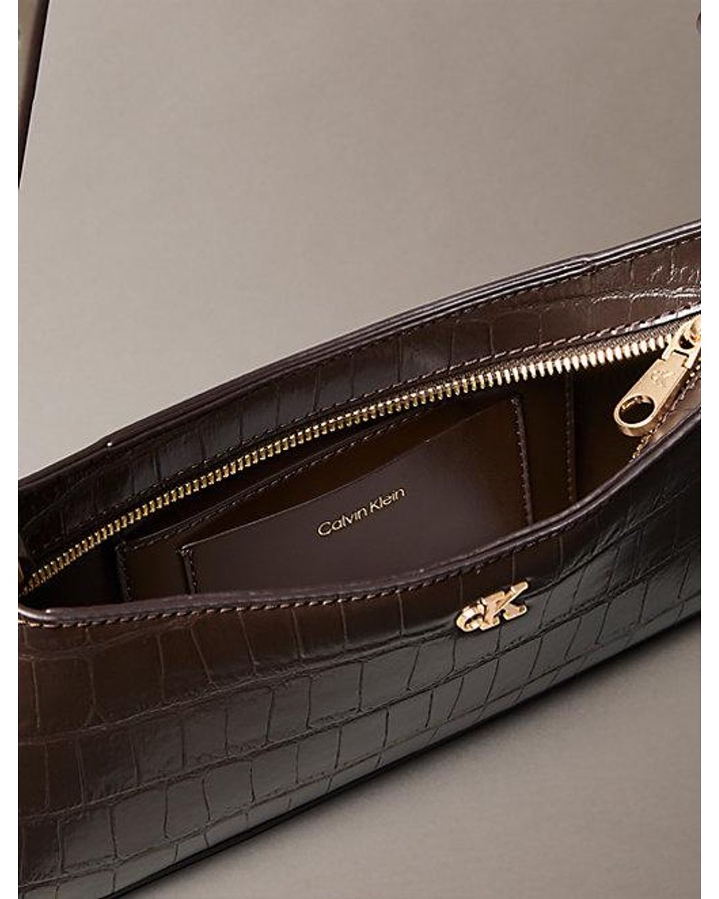 Calvin Klein Gray Monogram Crocodile Shoulder Bag