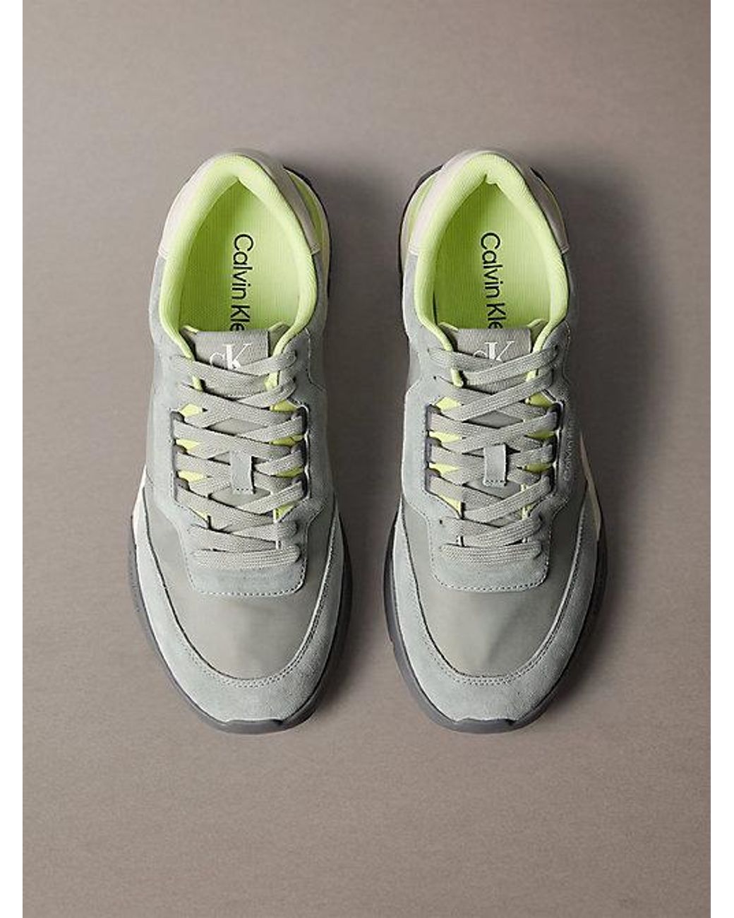Calvin Klein Gray Suede Signature Runner Trainers for men