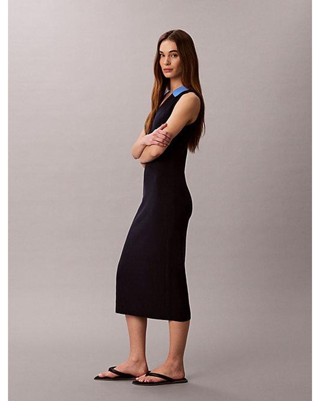 Calvin Klein Black Jeans Cotton Knit Sleeveless Polo Dress