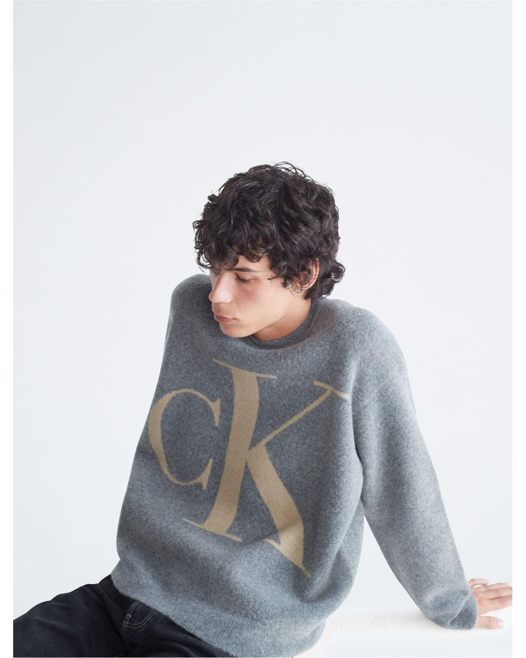 Calvin Klein Logo Jacquard Crew Sweat CK Black