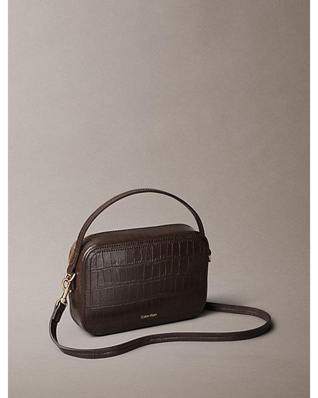 Calvin Klein Brown Monogram Crocodile Camera Bag