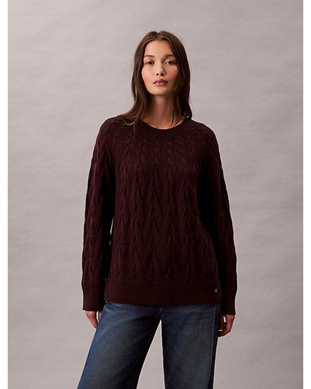 Calvin Klein Brown Jeans Cotton Cable Relaxed Jumper