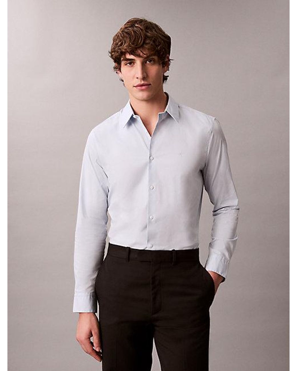 Calvin Klein Blue Cotton Stretch Slim Button Down Shirt for men