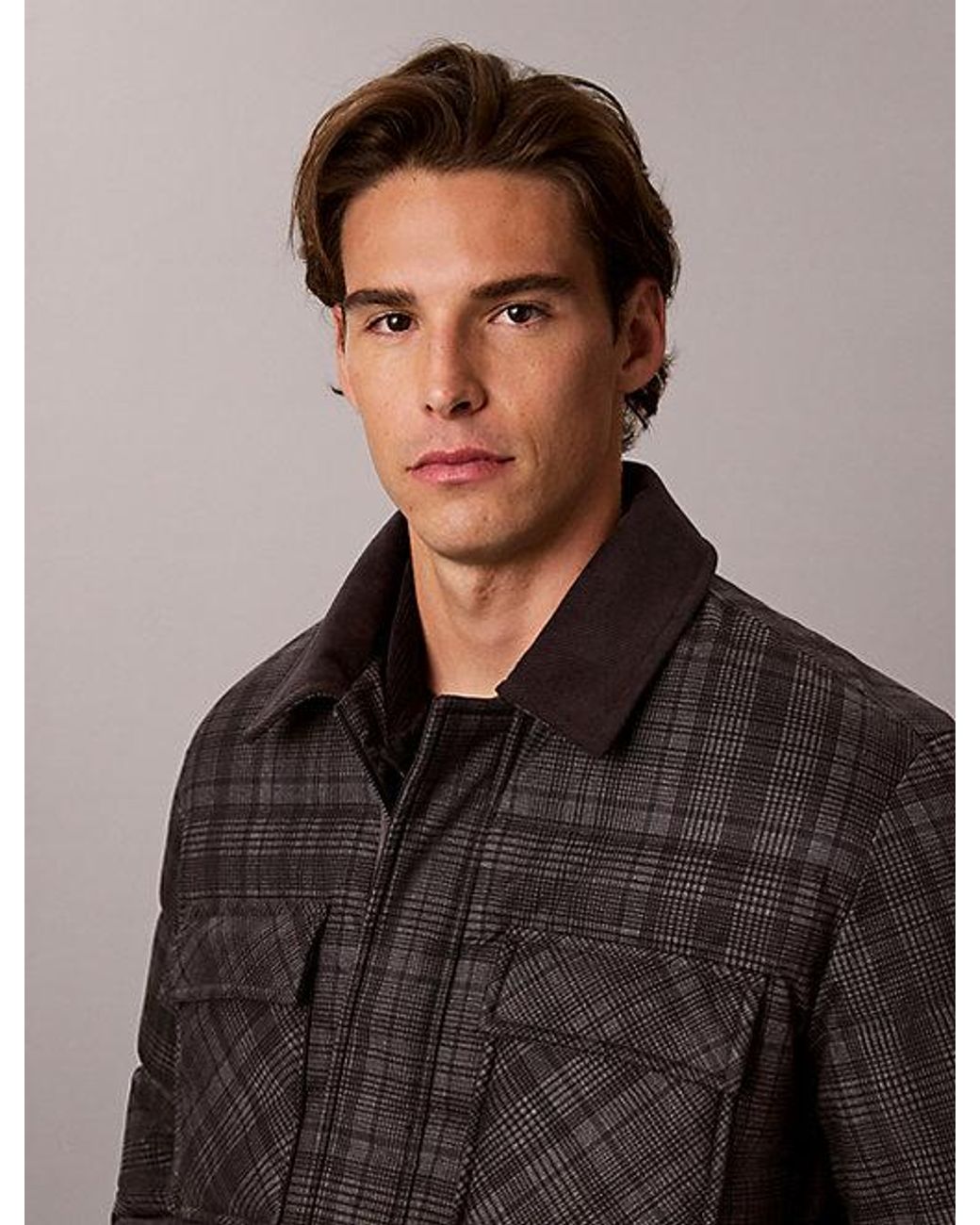 Calvin Klein Brown Jeans Plaid Check Puffer Shirt Jacket for men