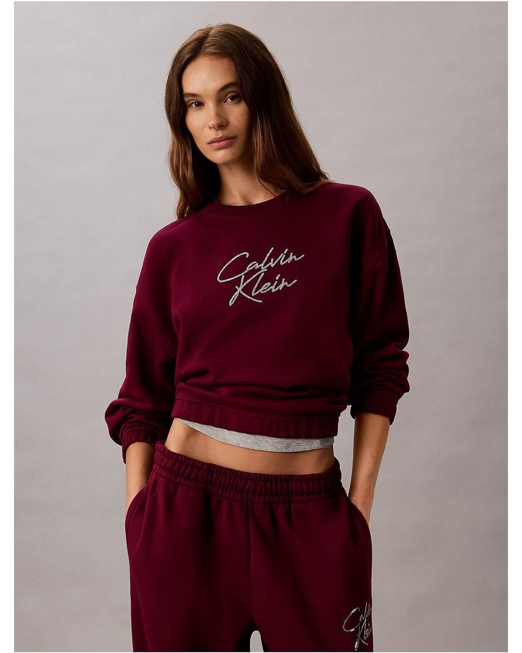 Calvin Klein Red Calvin Klein Sequin Script Logo Sweatshirt