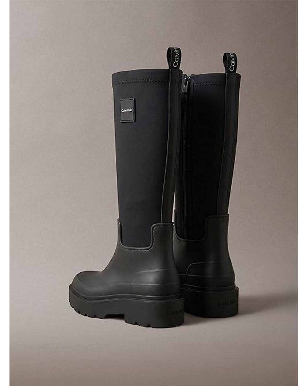 Calvin Klein Black Knee High Flexible Lug Sole Rainboots