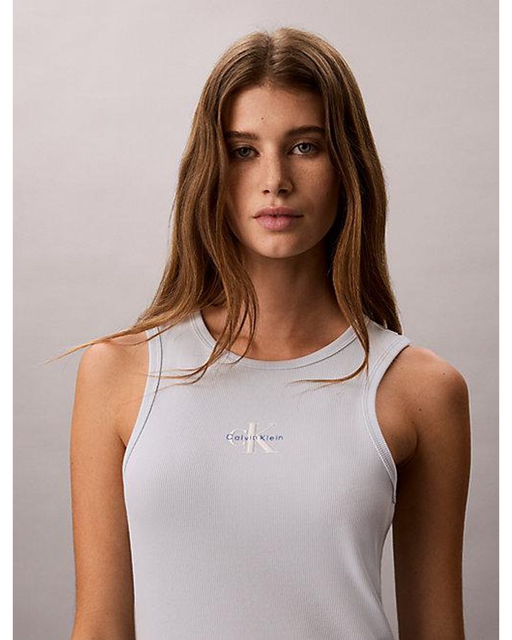 Calvin Klein Blue Jeans Ribbed Cotton Midi Tank Dress
