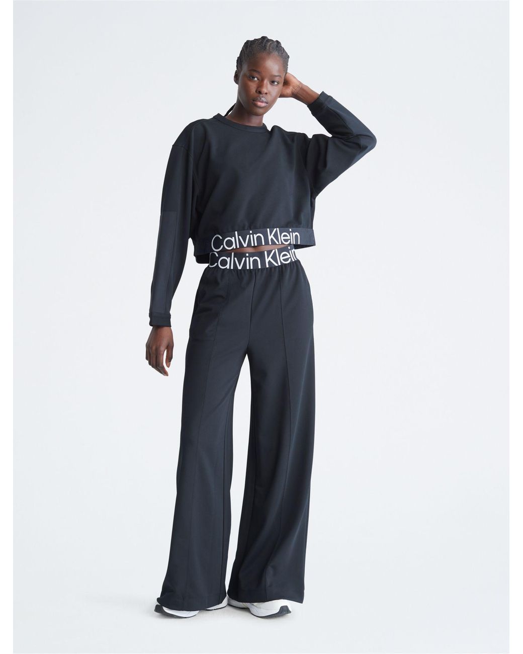 Calvin Klein Ck Sport Active Icon Wide Leg Track Pants in Blue