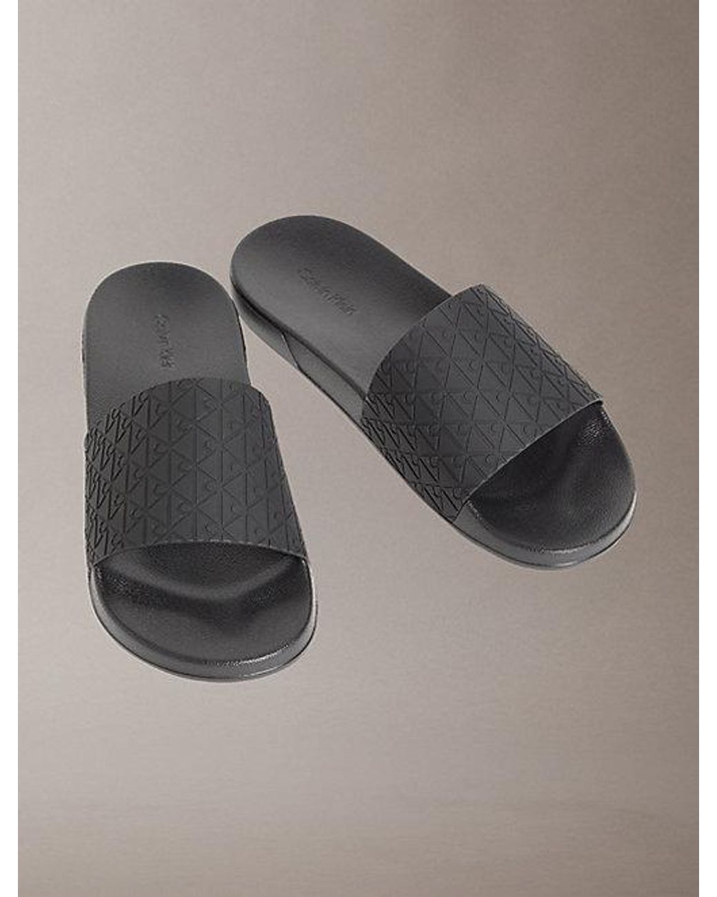 Calvin Klein Gray Nemo Contoured Emblem Logo Sliders for men