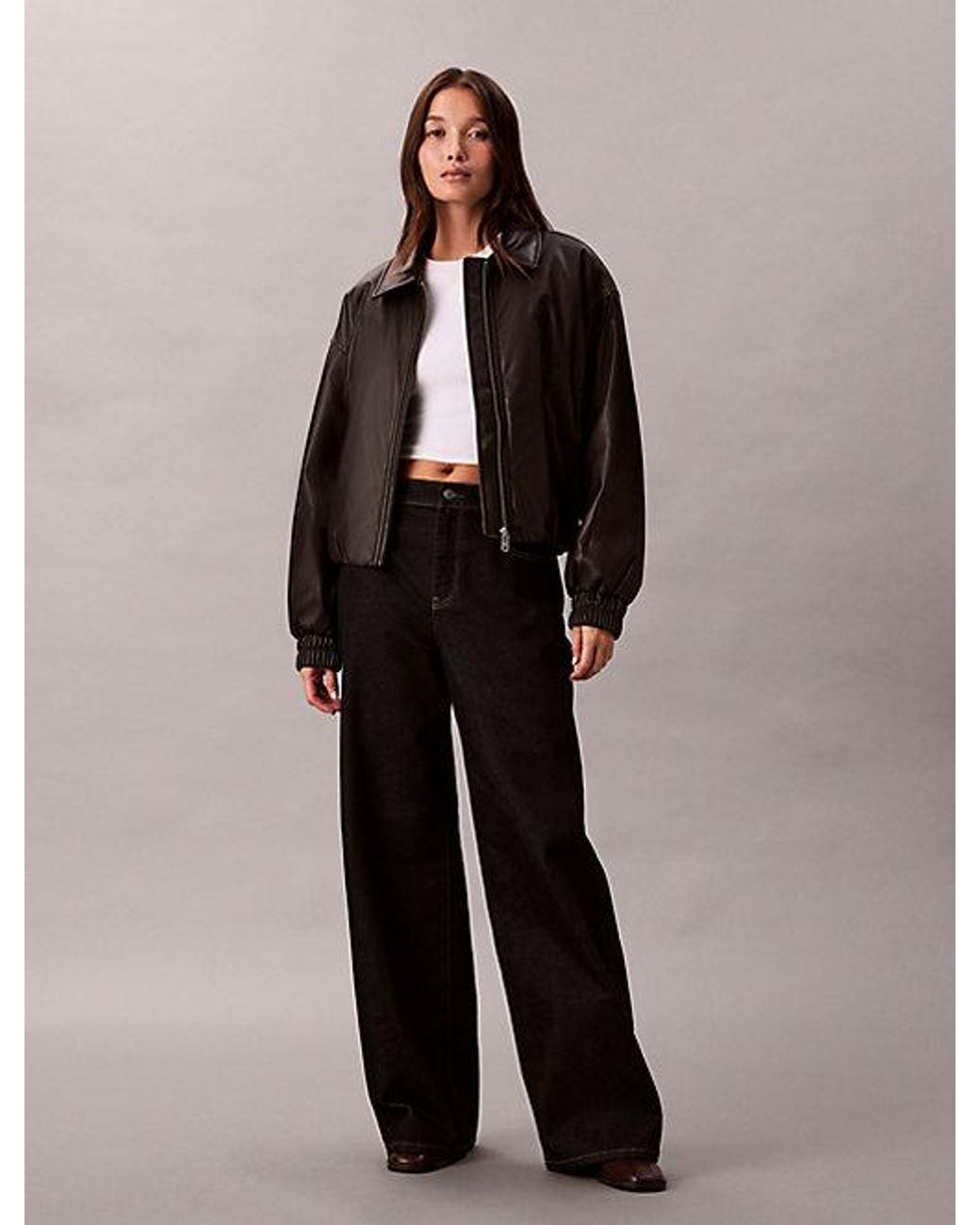 Calvin Klein Brown Jeans Faux Leather Relaxed Bomber Jacket