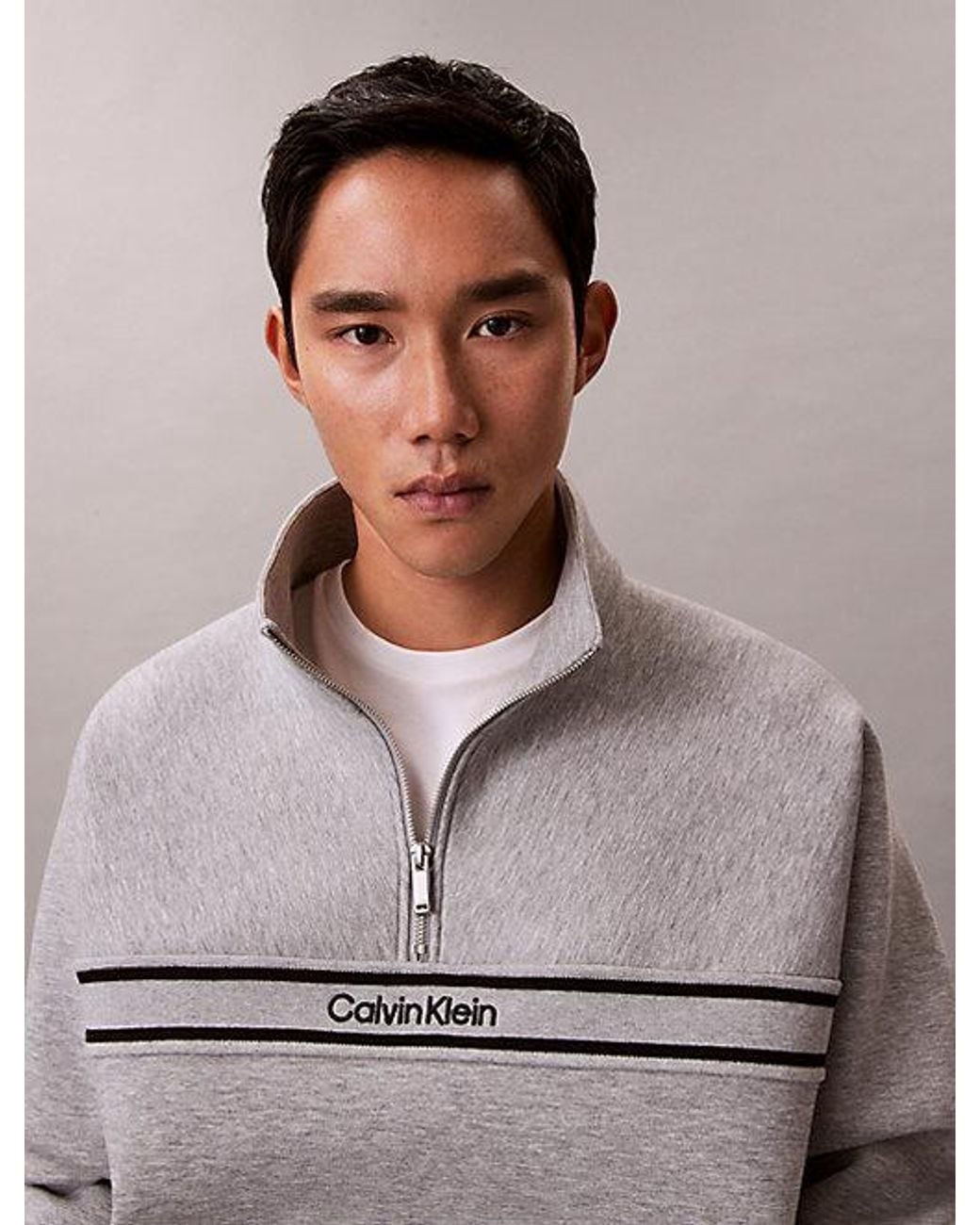 Calvin Klein Brown Jeans Spacer Relaxed Quarter Zip Sweatshirt for men