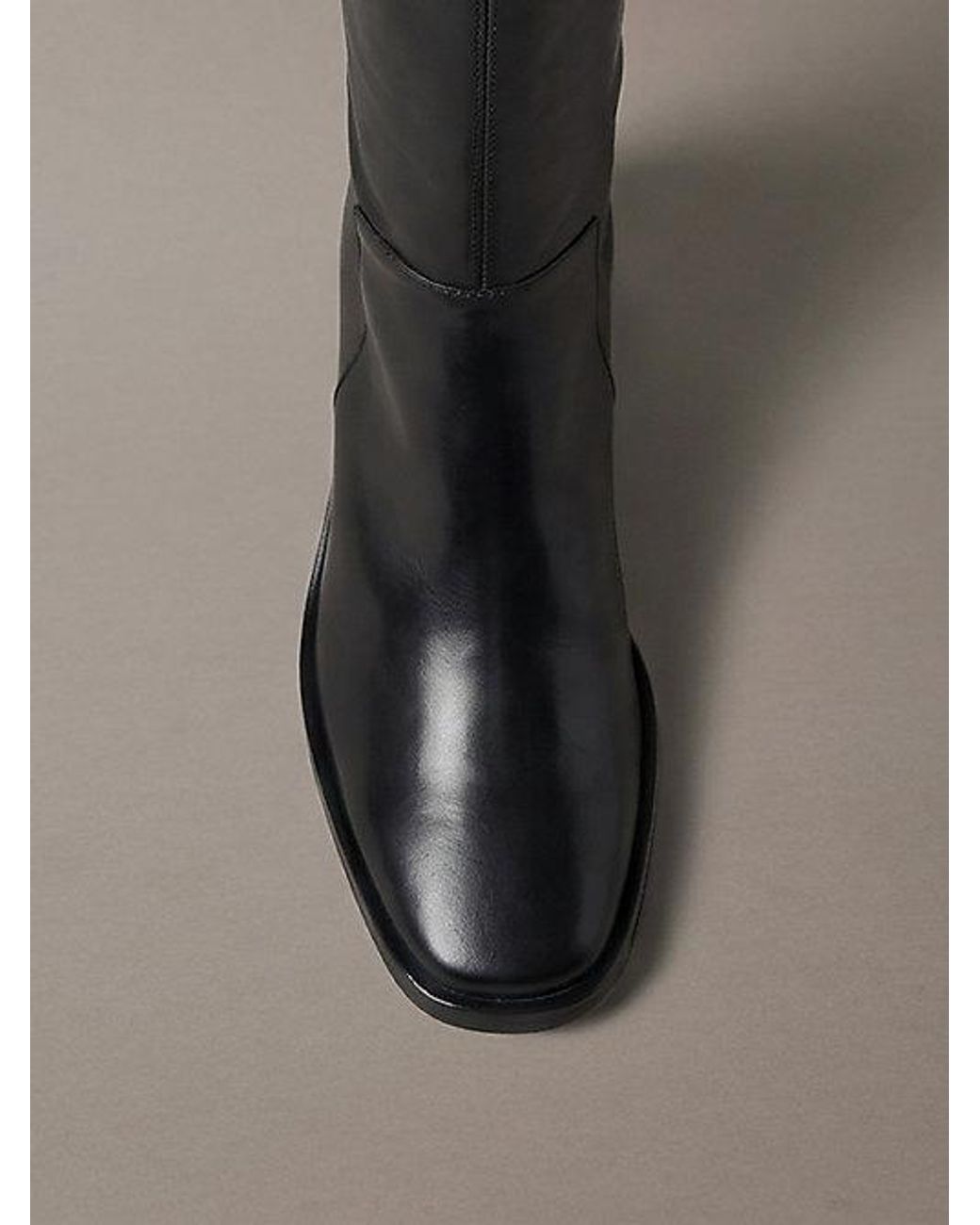Calvin Klein Black Leather Block Heel Knee Boots