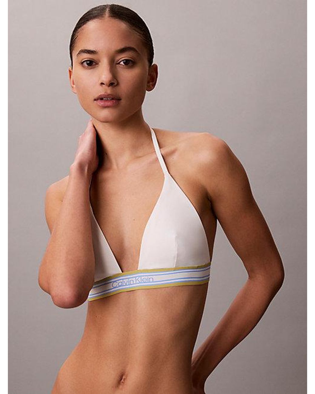 Calvin Klein Natural Halter Triangle Bikini Top Ck Icon