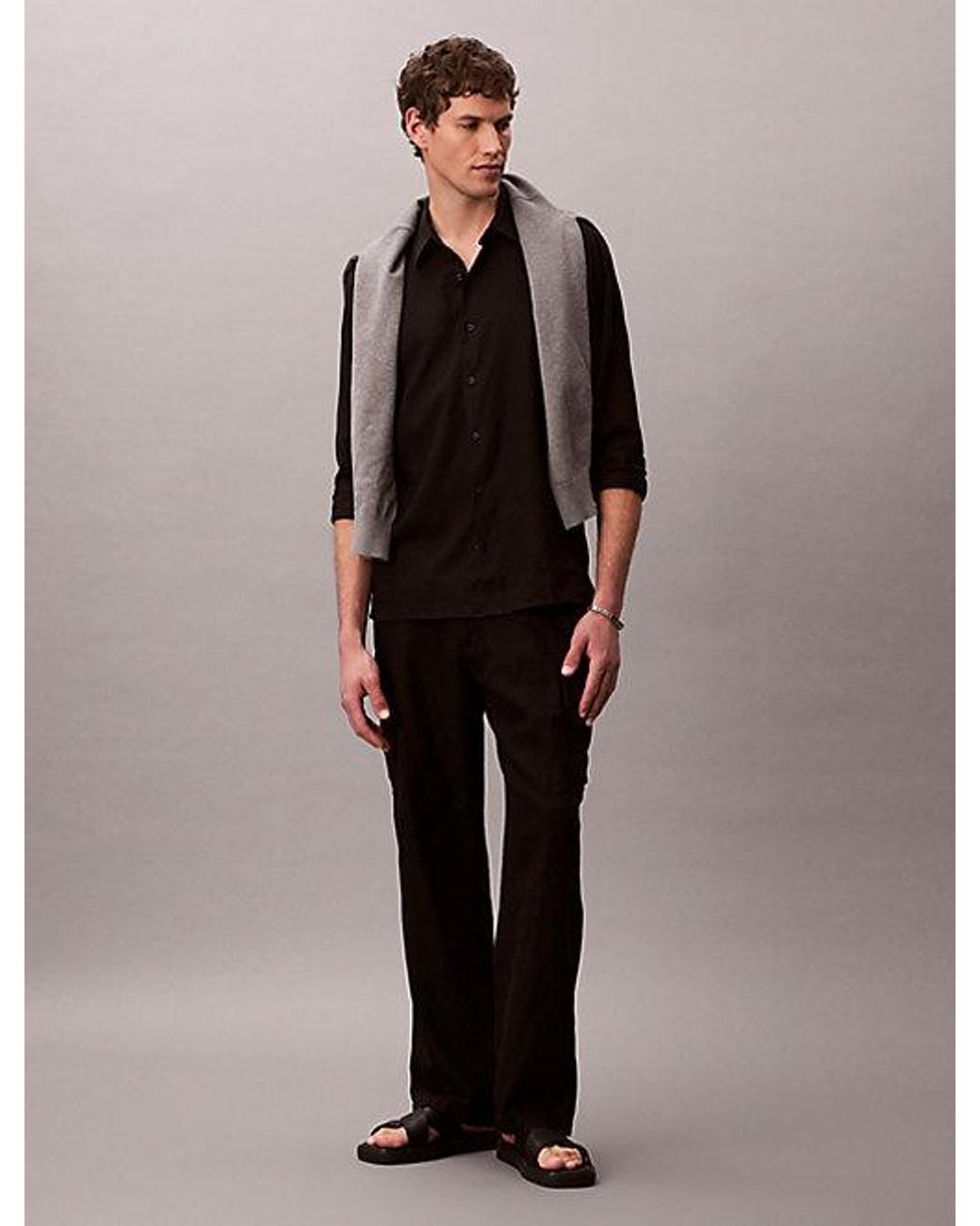 Calvin Klein Black Solid Linen Blend Classic Shirt for men