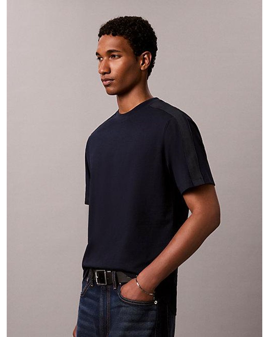 Calvin Klein Black Jeans Logo Tape T-Shirt for men