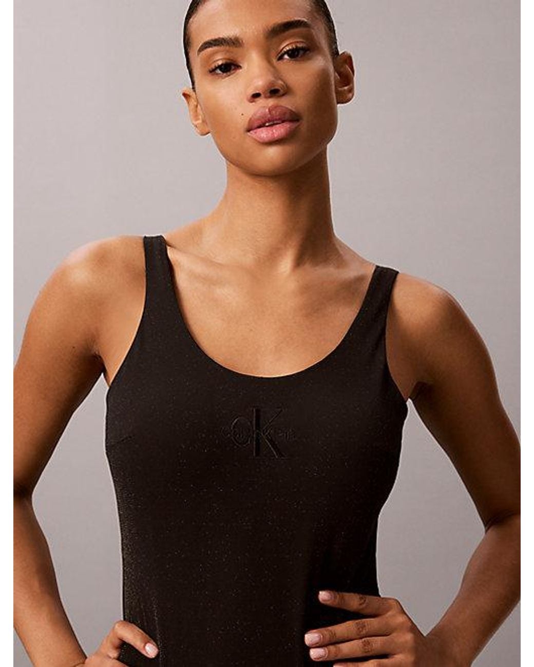 Calvin Klein Brown Metallic Scoop Back Swimsuit Ck Monogram